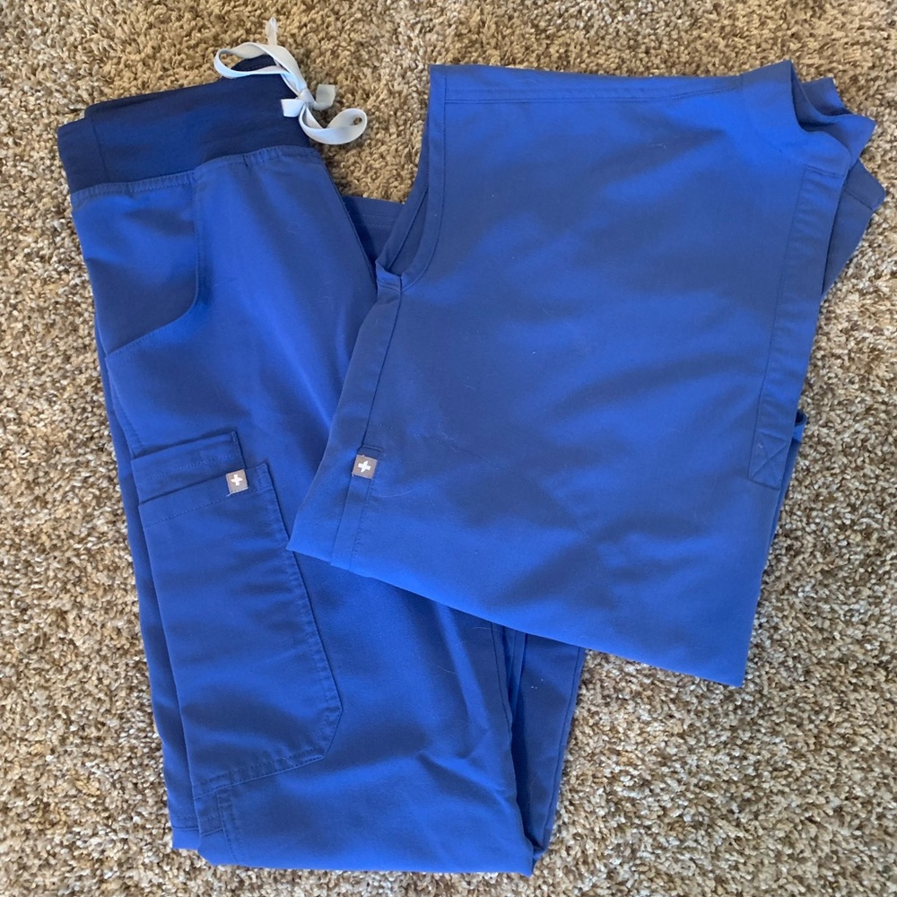 Figs Royal Blue Scrub Top and Pants Set